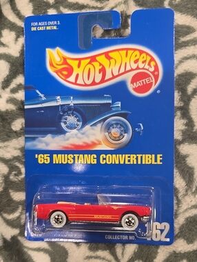 ❤️5/$25 HW's '65 red Ford Mustang convertible, blue card #162 1991